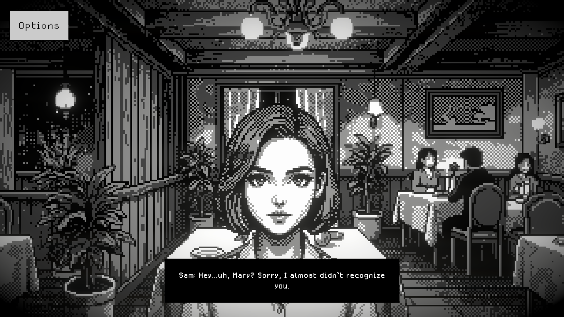 Table For Two — a black and white pixel art first date narrative game